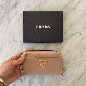 (New) Prada Saffiano Leather Keychain Wallet